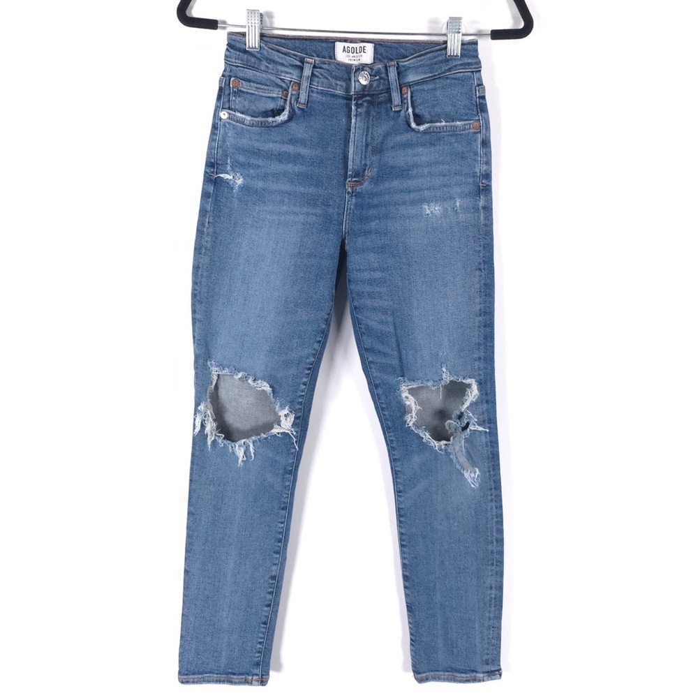 AGOLDE DISTRESSED Skinny Crop Jeans Zip Fly A018 E843 Size 26